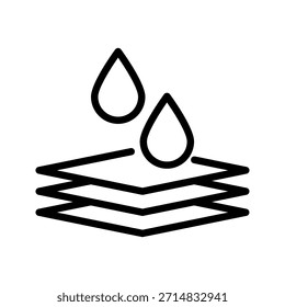 Icono de capa de material impermeable. Símbolo De Contorno De Resistencia Al Agua, Protección Y Durabilidad. Tecnología de la barrera de humedad. Trazo Editable. Ilustración vectorial aislada.