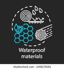 Waterproof materials chalk concept icon. Water resistant substances idea. Waxed surface, covering, hydrophobic protective layers with liquid drops. Vector isolated chalkboard illustration
