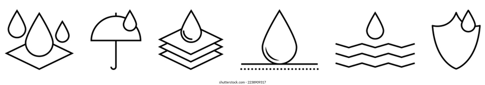 Waterproof outline icons. Vector illustration isolated on white background