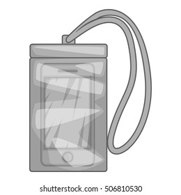 Waterproof phone case icon. Gray monochrome illustration of case vector icon for web design