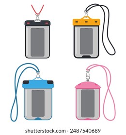 Waterproof phone pouches vector cartoon set isolated on a white background.