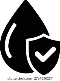 Waterproof Protection Icon - Shield with Check Mark and Water Droplet Vector Symbols
