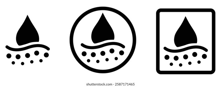 Waterproof protection icon with water droplet and absorbent layer, skin hydration, moisture barrier, dermatology and fabric technology symbol. Best Hydration skin icon vector for product packaging.