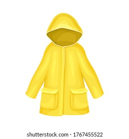 Waterproof Raincoat or Yellow Mackintosh with Hood and Long Sleeves Vector Illustration