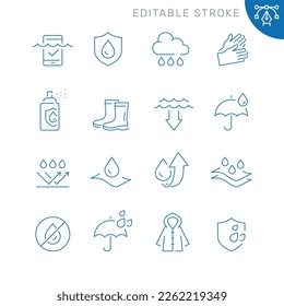 Waterproof related icons. Editable stroke. Thin vector icon set