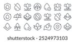 Waterproof and repellent surface editable stroke outline icons set isolated on white background flat vector illustration. Pixel perfect. 64 x 64