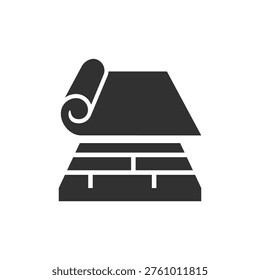 Waterproof roofing layer icon. Roof or floor waterproof membrane installation concept. Monochrome black and white symbol