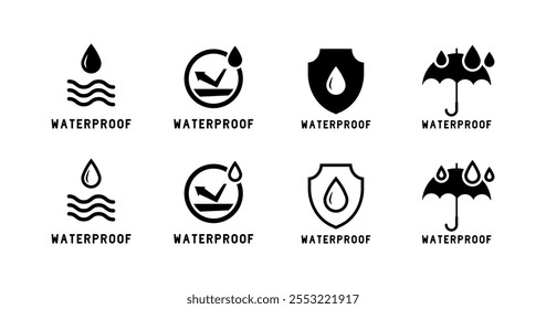 Waterproof set icons. Silhouette and linear style. Vector icons.