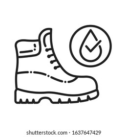 Waterproof shoes black line icon. Water repellent footwear concept. Pictogram for web page, mobile app, promo. UI UX GUI design element. Editable stroke.