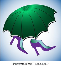 Waterproof shoes, green umbrella