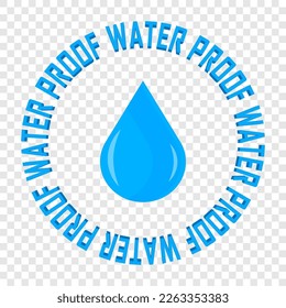 Waterproof sign. Water-proof sticker, label or poster. Water repellent surface. Vector image
