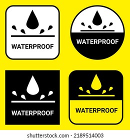 Waterproof sign for sticker print. Product information vector sign or tag.