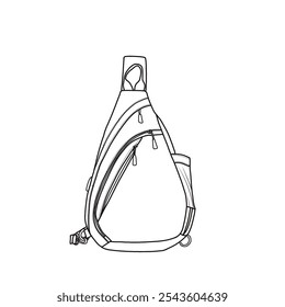 Saco de funda impermeável saco crossbody saco de ombro para viagens, caminhadas, ciclismo, camping vetor ícone line art. Um projeto vetorial editável de um saco crossbody. Isolado em um fundo branco.