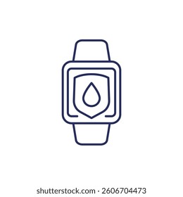 waterproof smart watch line icon on white