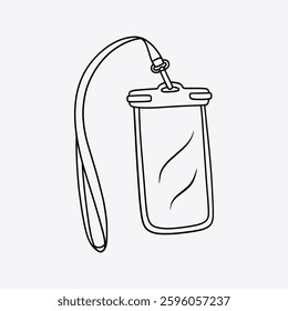 Waterproof smartphone case for taking pictures underwater. Thin line illustration.