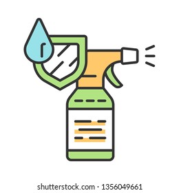 Waterproof Spray Bottle Color Icon. Water Resistant Aerosol. Clothes, Shoes Protection. Fabric Guard. Textile Durable Water Repellent Spray. DWR. Anti Wetting Technology. Isolated Vector Illustration