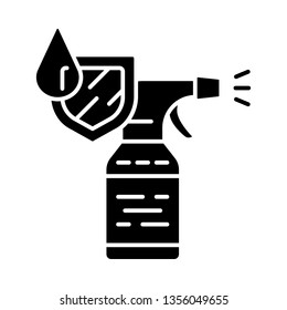 Waterproof Spray Bottle Glyph Icon. Water Resistant Aerosol. Clothes And Shoes Protection. Textile Durable Water Repellent Spray. Silhouette Symbol. Negative Space. Vector Isolated Illustration