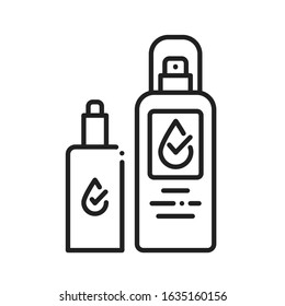 Waterproof Spray Bottles Black Line Icon. Water Repellent Aerosol Concept. Clothes, Shoes Protection Sign. Pictogram For Web Page, Mobile App, Promo. UI UX GUI Design Element.