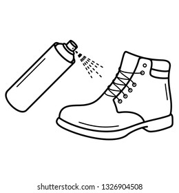 Waterproof spray for shoe protection. Vector outline icon isolated on white background.