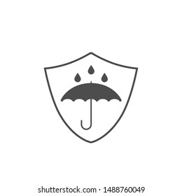 Waterproof technology icon. Umbrella with falling water drops shield