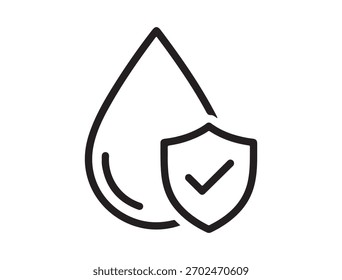 Wasserdichtes Vektorsymbol mit Wassertropfen und Markierungsschild, das einen garantierten Wasserschutz symbolisiert, perfekt für Produktkennzeichnung und Werbung