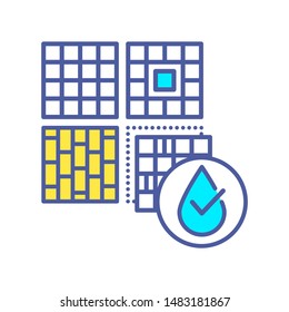 Waterproof wall and floor tile color line icon. Water repellent coating concept. Impermeable material sign. Pictogram for web page, mobile app, promo. UI/UX/GUI design element. 