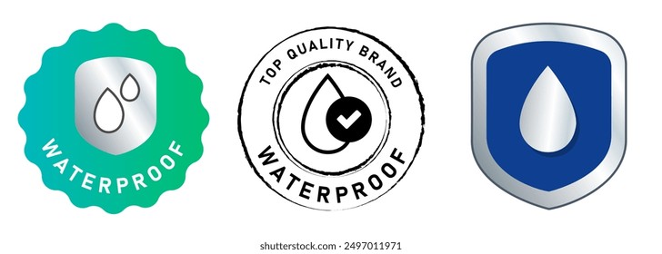 Waterproof water resistant product badge label stamp design liquid drop shield