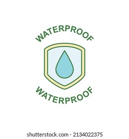 A prueba de agua, icono de etiqueta de escudo de agua en icono de color, aislado en fondo blanco 