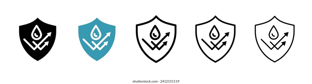 Water-Resistant Shield vector icon set. Waterproof and moisture barrier vector symbol for UI design.