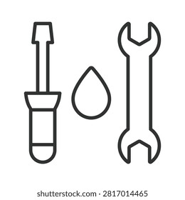 Water-resistant tools, icon in line design. water-resistant tools, waterproof tools, moisture-resistant equipment, protected tools, wet environment on white background vector. Editable stroke icon.