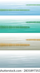 Waterside grasses. Vector background illustration of a lake across the four seasons.