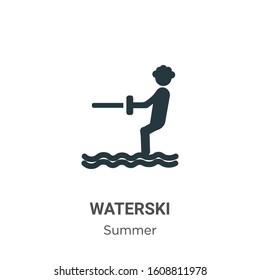 Waterski Glyph Icon Vector On White Background. Flat Vector Waterski Icon Symbol Sign From Modern Summer Collection For Mobile Concept And Web Apps Design.