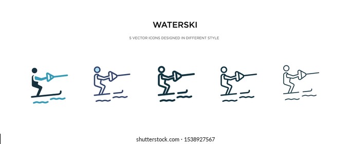 waterski icon in different style vector illustration. two colored and black waterski vector icons designed in filled, outline, line and stroke style can be used for web, mobile, ui