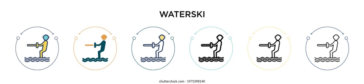 Waterski Icon In Filled, Thin Line, Outline And Stroke Style. Vector Illustration Of Two Colored And Black Waterski Vector Icons Designs Can Be Used For Mobile, Ui, Web