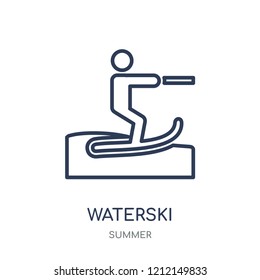 Waterski Icon. Waterski Linear Symbol Design From Summer Collection. Simple Outline Element Vector Illustration On White Background.