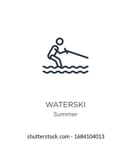 Waterski Icon. Thin Linear Waterski Outline Icon Isolated On White Background From Summer Collection. Line Vector Sign, Symbol For Web And Mobile