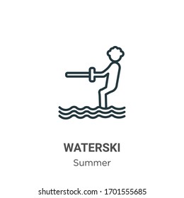 Waterski Outline Vector Icon. Thin Line Black Waterski Icon, Flat Vector Simple Element Illustration From Editable Summer Concept Isolated Stroke On White Background