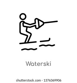 Waterski Vector Line Icon. Simple Element Illustration. Waterski Outline Icon From Summer Concept. Can Be Used For Web And Mobile