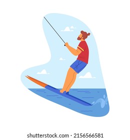 Waterskier or man swims on the waves, vector icon