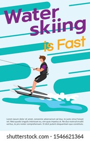 Waterskiing is fast poster vector template. Watersport. Brochure, cover, booklet page concept design with flat illustrations. Extreme sport. Advertising flyer, leaflet, banner layout idea