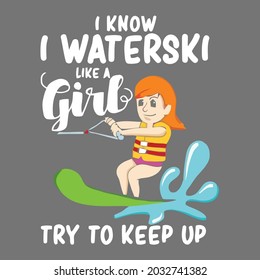 waterskiing sports fun womens sport art vector design illustration print poster wall art canvas
