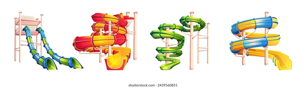 Icono de vector de color de tobogán de agua y tubos. Diapositivas de forma diferente en el paquete de ilustración de aquapark aislado sobre fondo blanco