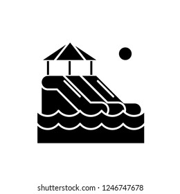 Waterslides black icon, vector sign on isolated background. Waterslides concept symbol, illustration 