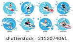 Watersport isometric set with surfing symbols isolated vector illustration