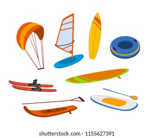 watersport items, surfboards, tubes, windsurfing water ski wakeboard kite, paddleboard graphics set