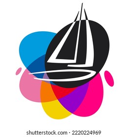 Watersport sailing graphic with colorful design elements.