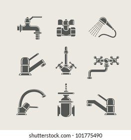 water-supply faucet mixer, tap, valve for water set icon vector illustration