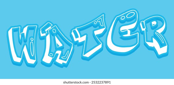 water-themed illustrations, playful wording with a blue background