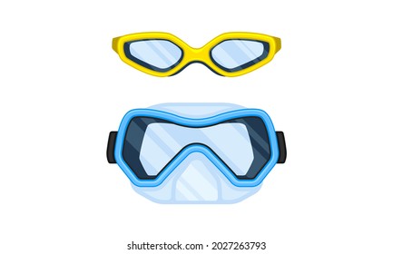 Watertight Diving Goggles for Swimming Underwater Vector Set