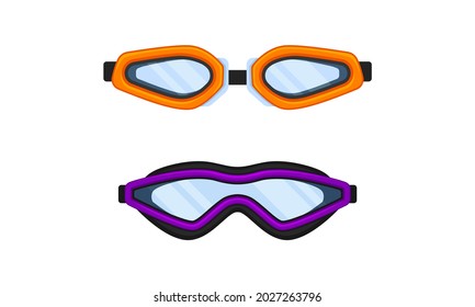 Watertight Diving Goggles for Swimming Underwater Vector Set